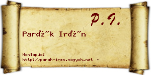 Parák Irén névjegykártya